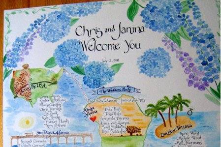 Water color seating chart...it's the best souvenir from the day!  Totally customized and a work of art every time.