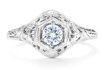 Vintage Filigree Diamond Solitaire Ring