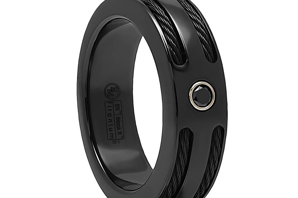 Black Titanium, Black Cable and Black Spinel Mans Ring<br>Triple threat! Black titanium, black Spinel, double black cable. If this ring were 