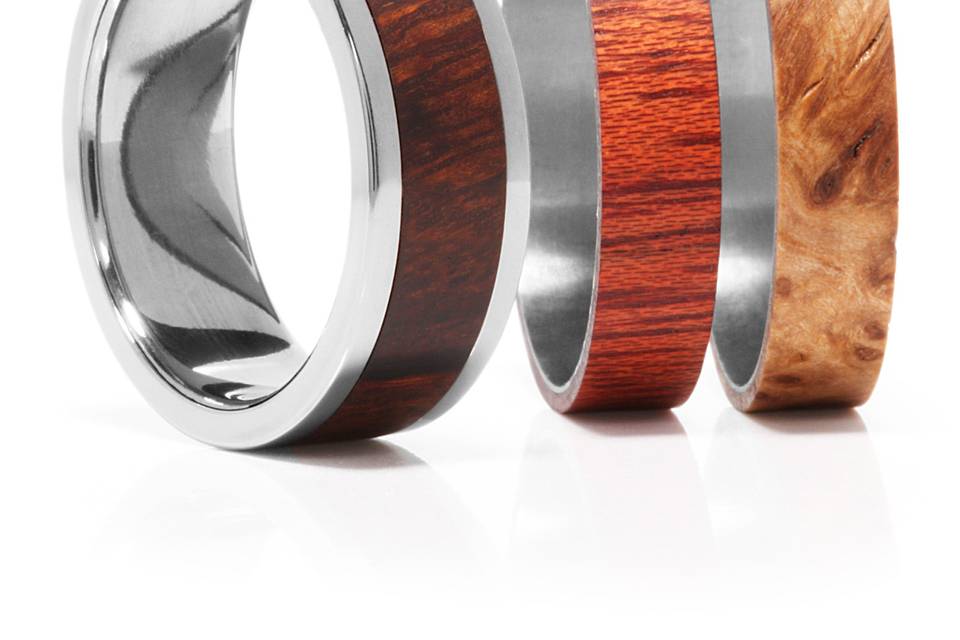 Titanium Ring with 3 interchangeable inlays.<br>Imagine having 3 rings instead of one.  This is it.  Choose from 3 different types of exotic woods, sterling silver, 14K gold, titanium, or black zirconium.