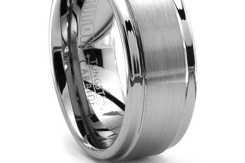 Step Edge Tungsten Wedding Band<br>A best selling tungsten wedding band by Triton.  9mm wide, so it's hefty.