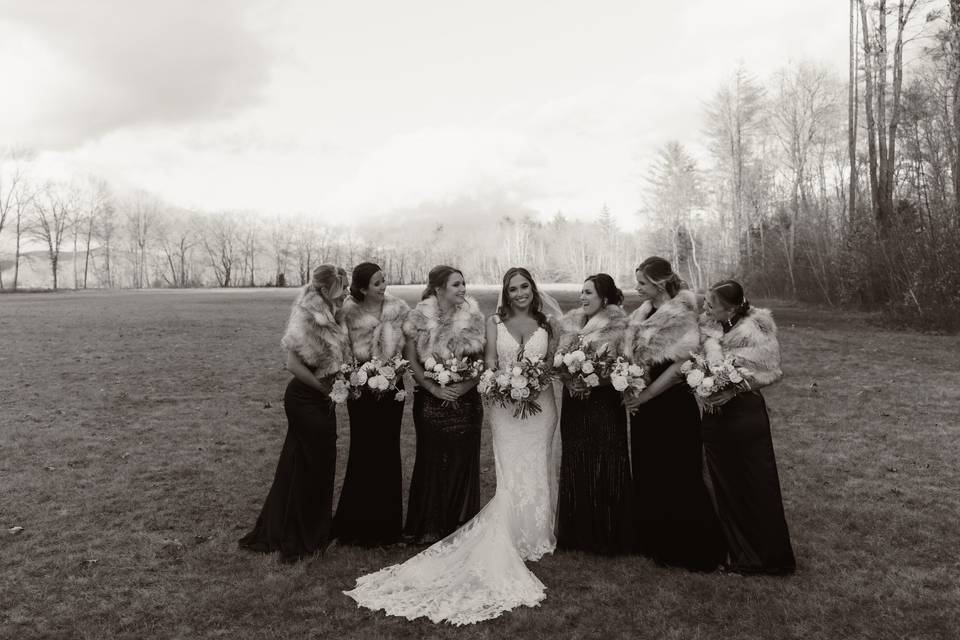 Bridal party in field