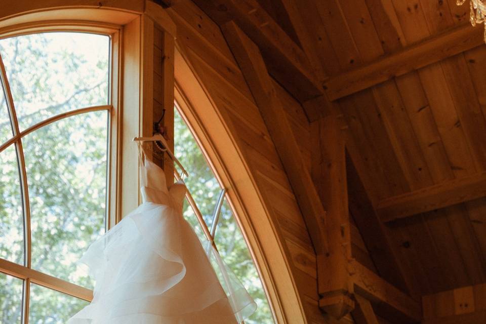 Wedding gown in window