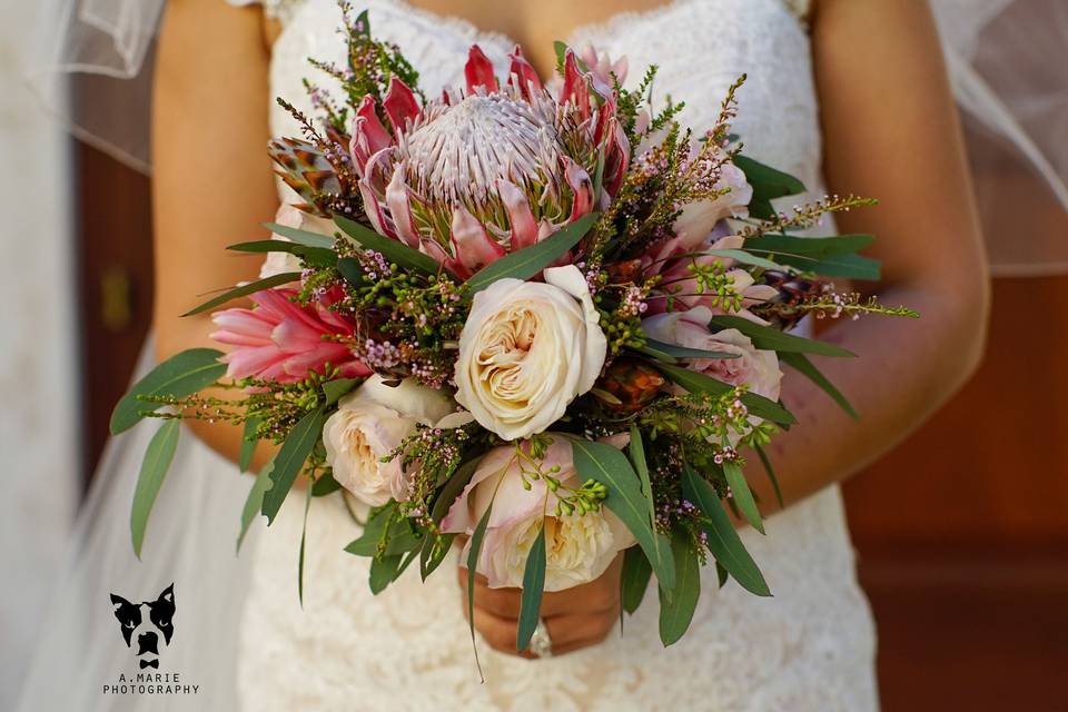 The bride holding her bouquet