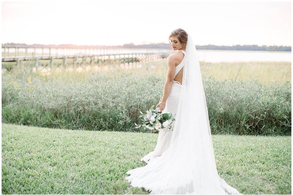 Bride at sunset