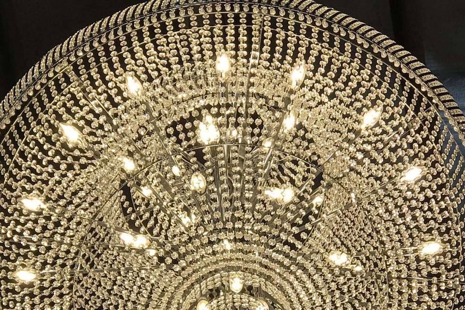 Crystal Chandeliers in Mystic Acres Barn