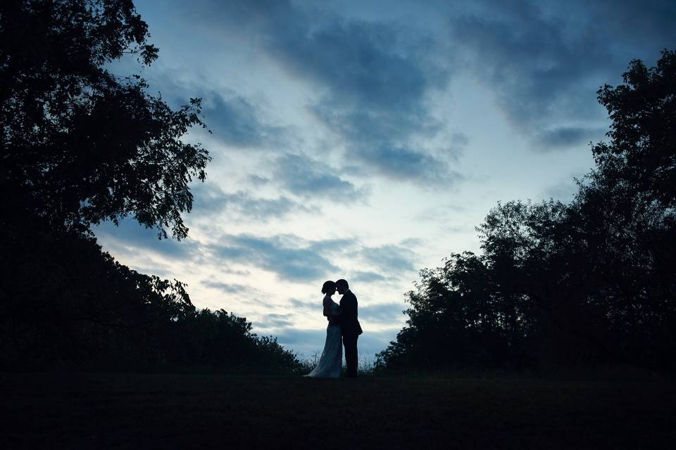 Silhouette blue sky