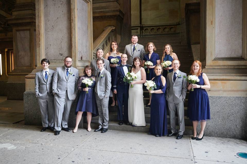 Bridal party under city hall