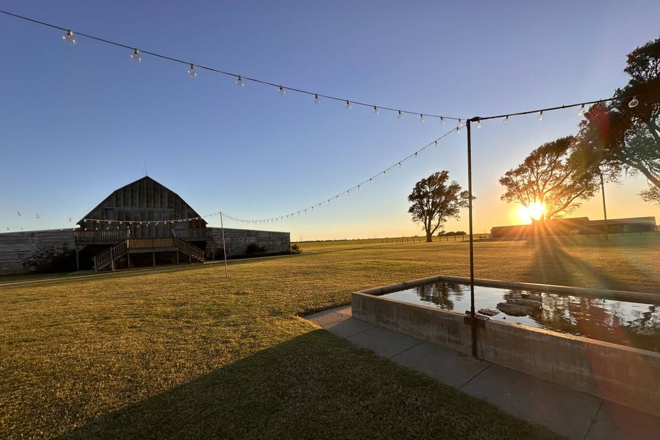 Barn and fountain