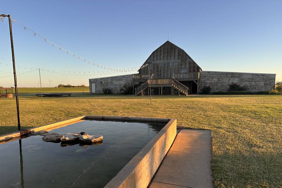 Barn view and fountain