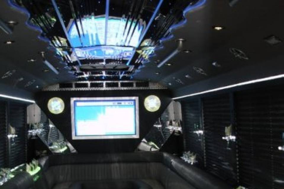 30 passenger limo bus interiors and entertainment