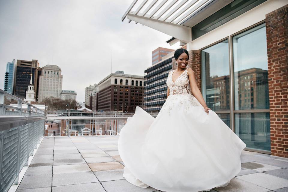 Bride on terrace