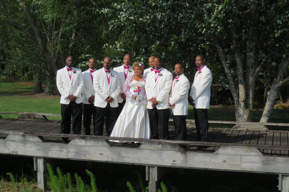 Couple with groomsmen