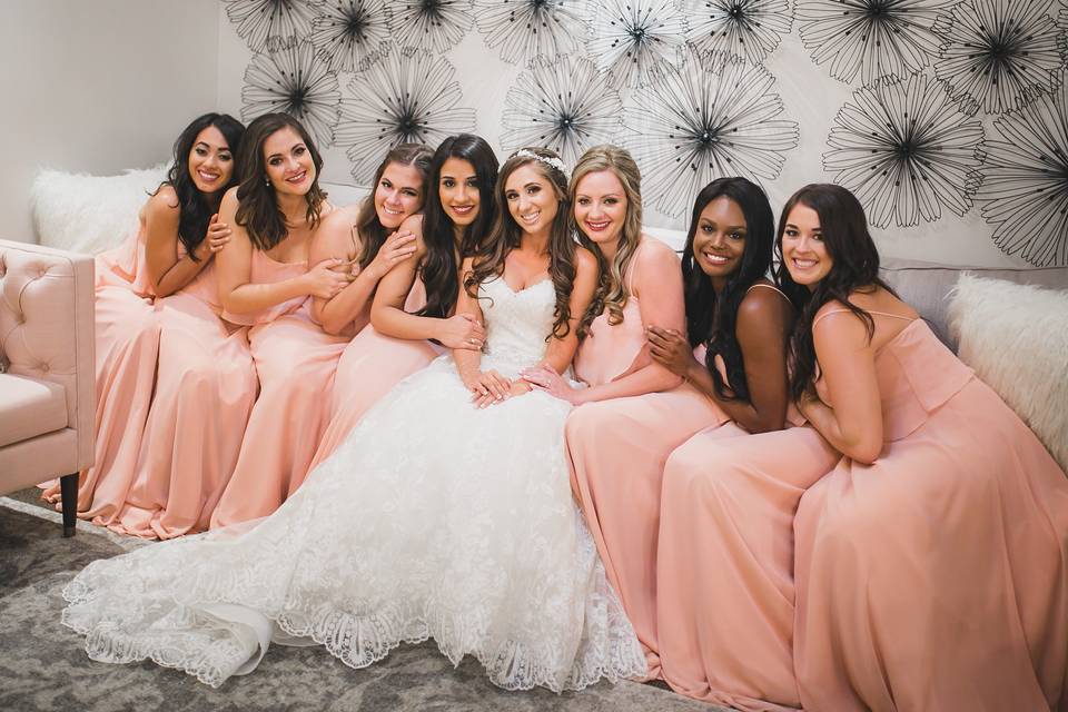Bride with her bridesmaids