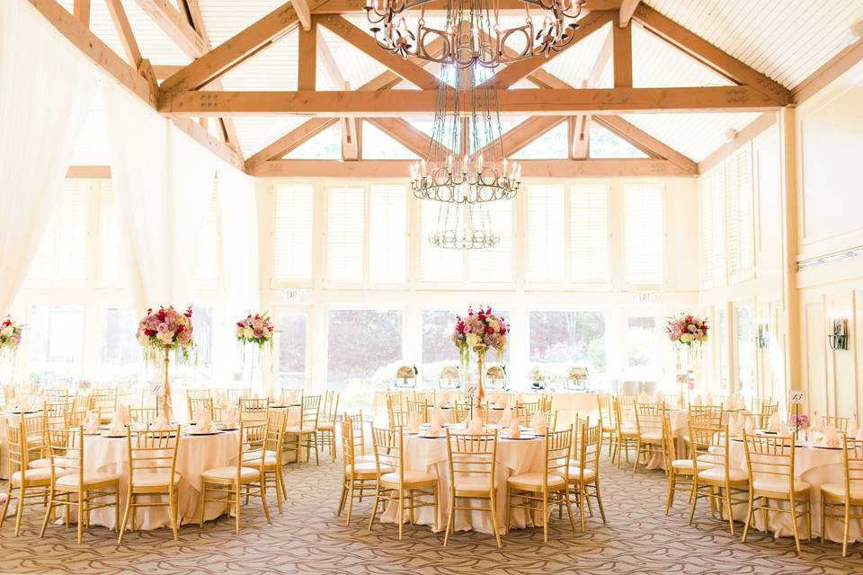 Table setup with floral centerpieces