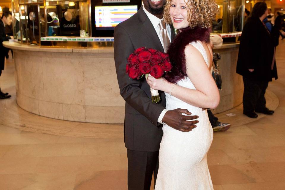 The bride holding a bouquet