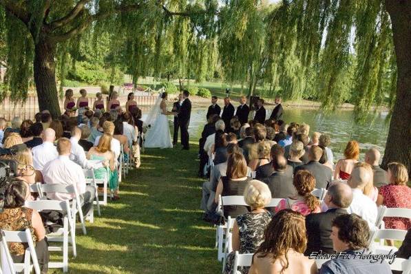 Beautiful peninsula outdoor ceremony site which holds up to 200 chairs.