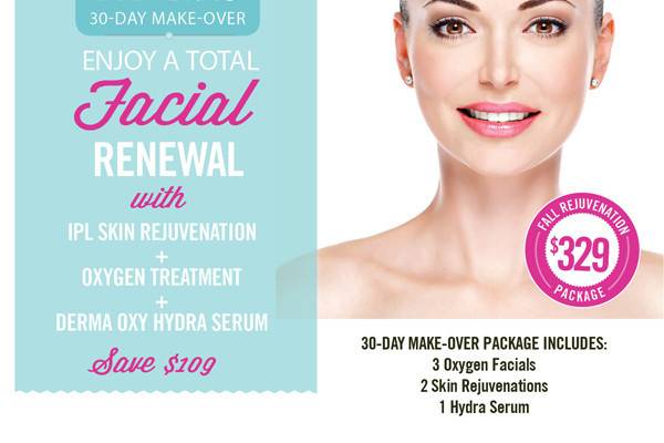 30 Day Make Over Package Includes
3- Oxygen Facials
2 Skin Rejuvenations
1 Hydra Serum
Get you face ready for the big day...