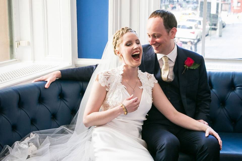 Bride laughing, India House