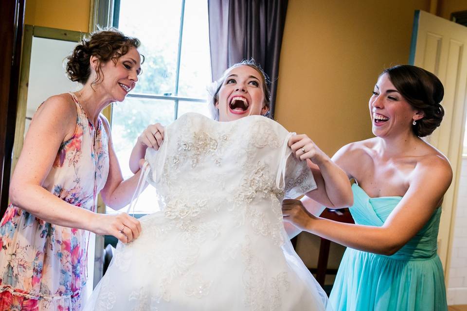 Bride laughing, India House