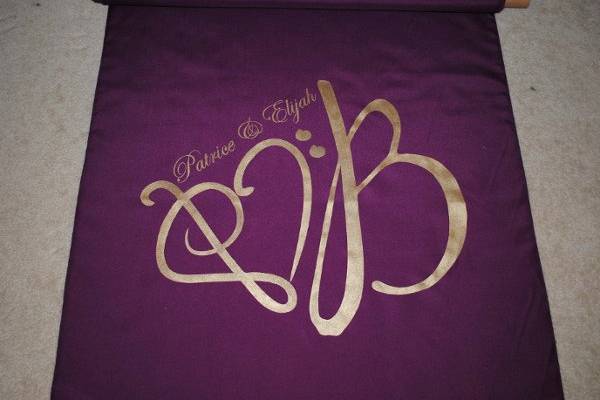Custom aisle runner for Broadway star and recording artist, Patrice Covington, and her husband, Elijah.