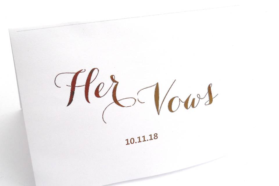 Foil His & Her Vow Cards - 6.95 per set of 2 - https://www.etsy.com/shop/Forweddingsake