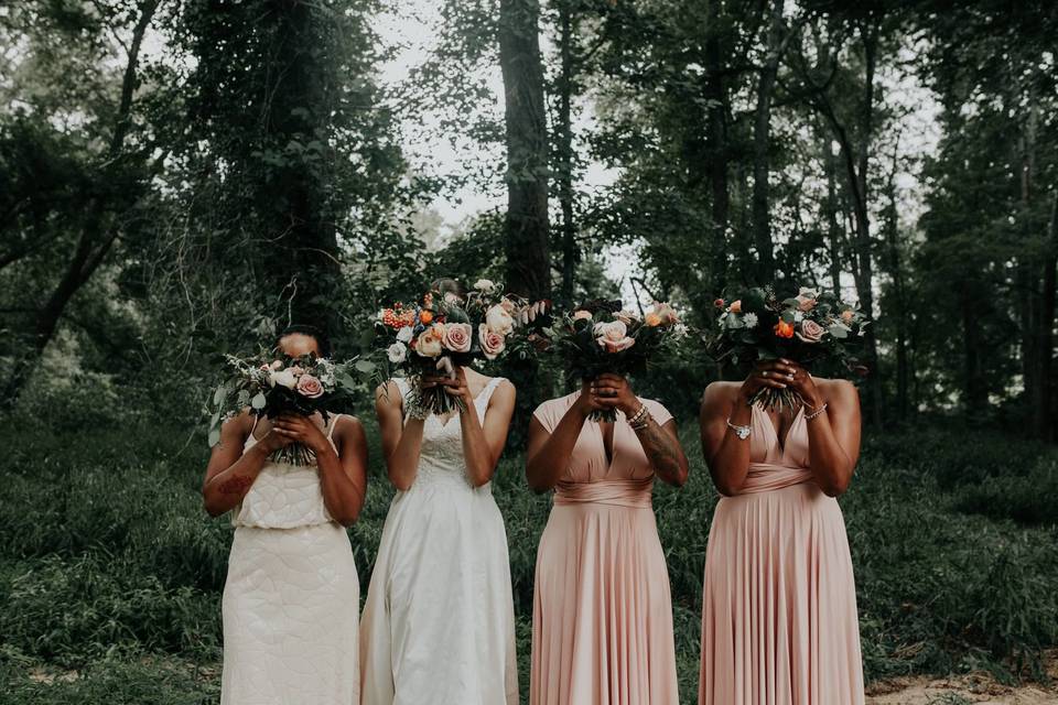 Bride with bridesmaids