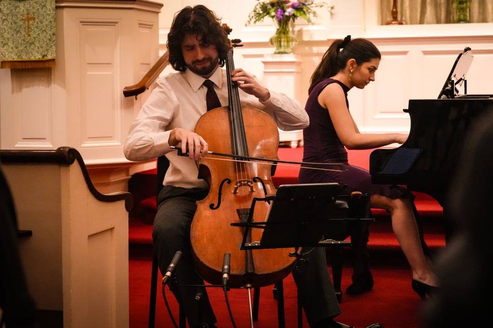 Cello and piano in a church