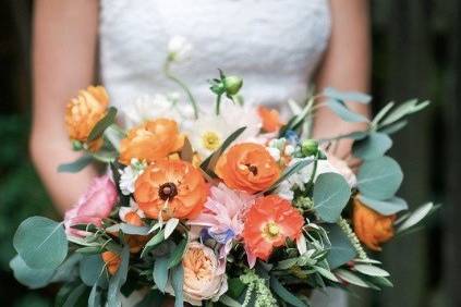 The bride holding her bouquet