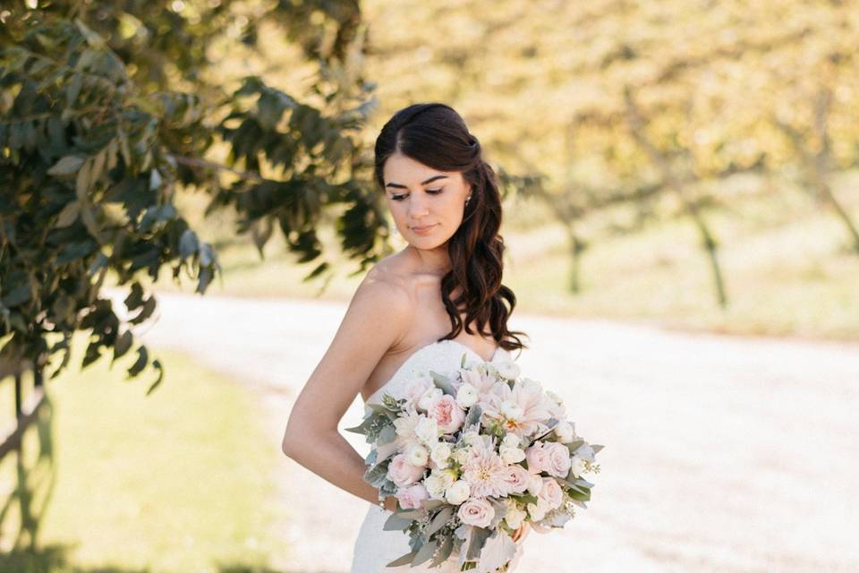 The bride holding her bouquet