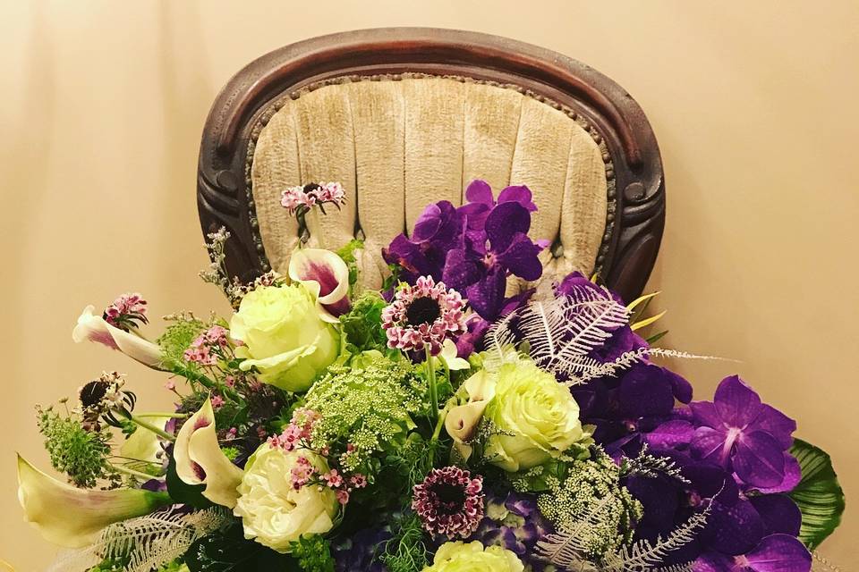Purple and green centerpiece