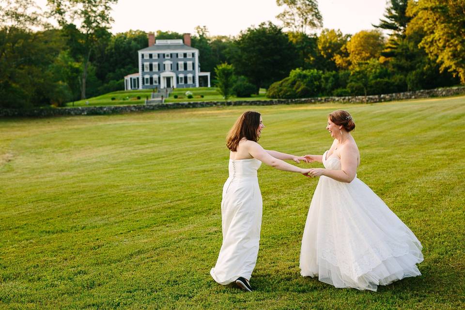 Sunset portrait of two brides