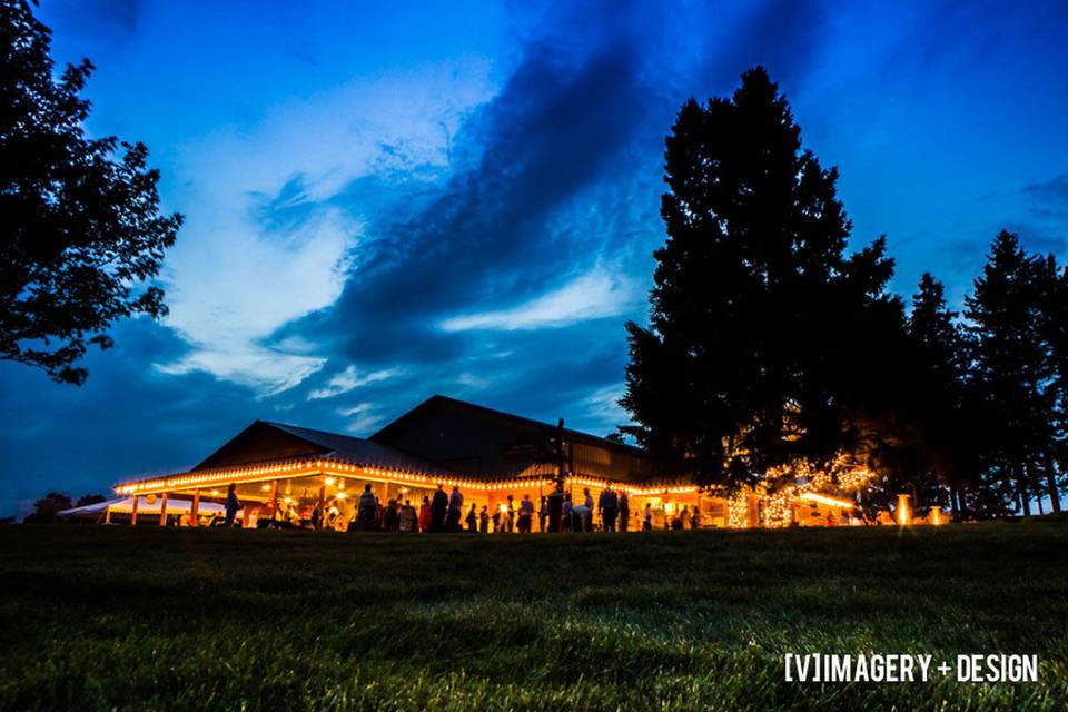 Pine Peaks Event Center at night