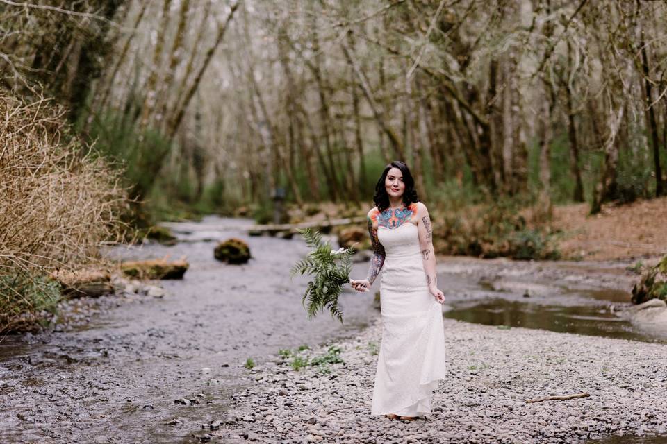 Bride at river in Tacoma