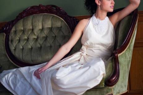 Cover of the Premier Issue of New England Finery Magazine.  Wrapture 'Sara' Gown in Ivory silk.