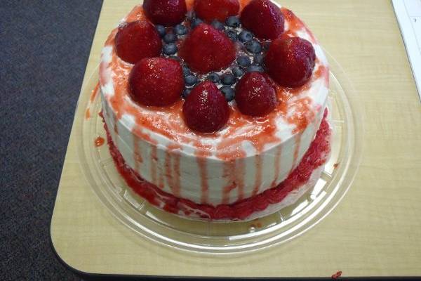 Strawberry Short Cake. Covered with butter cream.