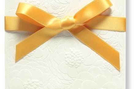 Embossed Zinnia & Saffron Ribbon Personalized Wedding Folder Invitation {this style is also available for Marriage Announcements}.http://bit.ly/913CFhReply Cards available too!