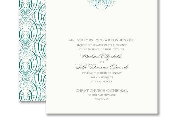 Vera Wang Teal Calligraphic Feather Wedding Invitations79-95124
