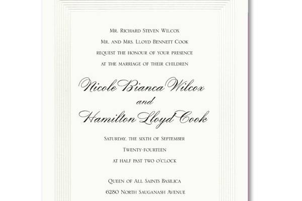 Vera Wang Pearl Stripe Bordered Large Oyster White Wedding Invitations85-85359