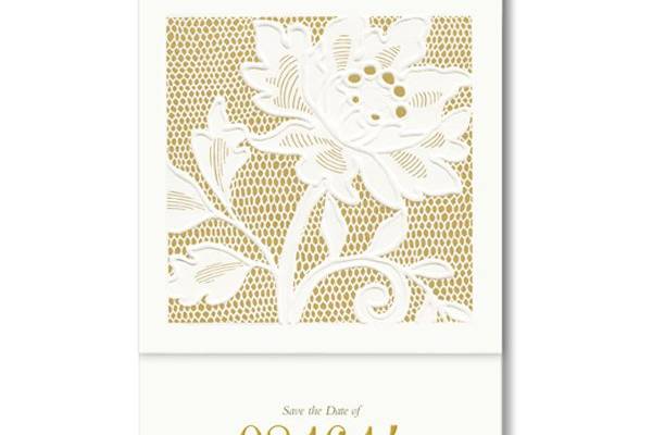 Vera Wang Gold Alencon Lace Short Fold Save the Date Cards85-67845