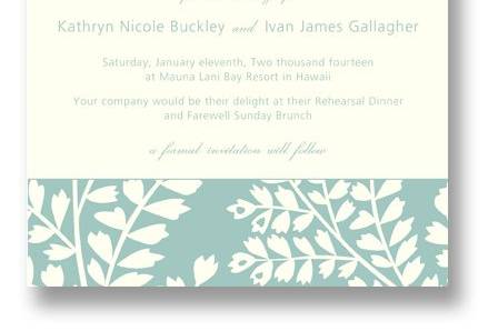 Vera Wang Robin's Egg Blue Fern Print Save the Date Cards