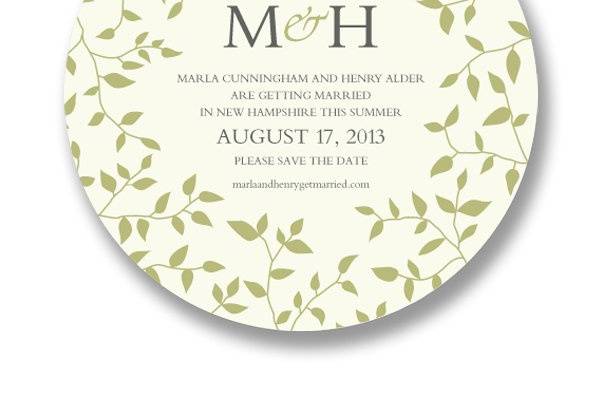 Vera Wang Celery Green Bramble Print Circle Save the Date Cards