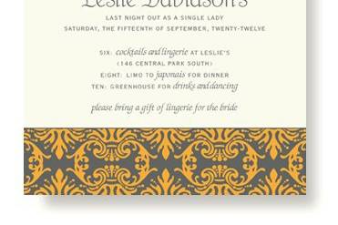 Vera Wang Charcoal Gray & Saffron Empress Jewel Bachelorette Party Invitations