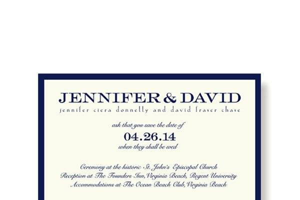 Vera Wang Deep Sapphire Blue Bordered Personalized Save the Date Cards