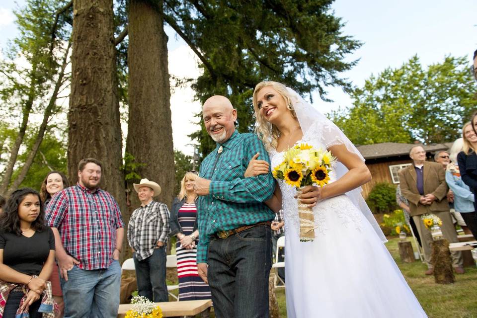Proud father. Country wedding at family farm near Portland Oregon