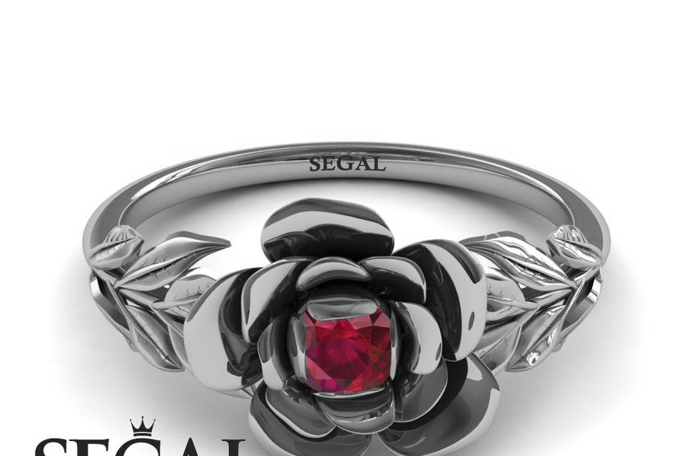 Flower Engagement Ring with Ruby