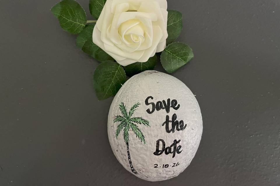 Save the date coconut shells