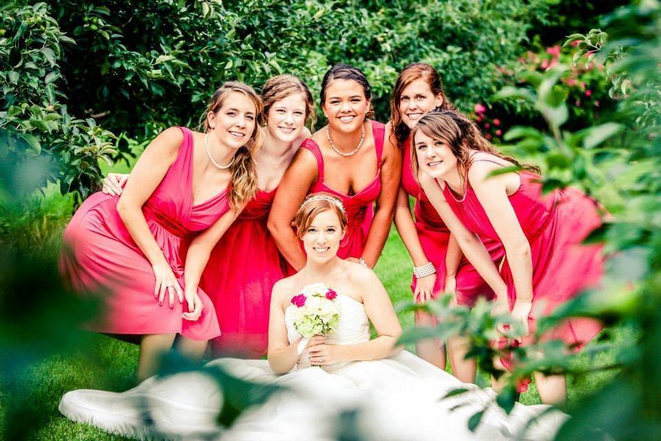 The bride and her bridesmaids