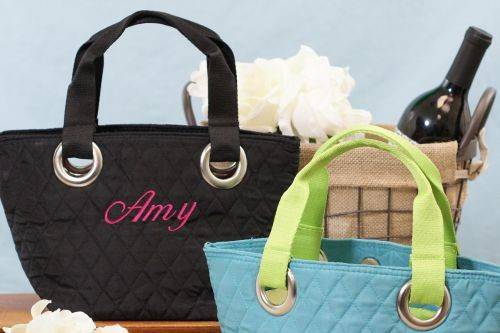 Embroidered Mini Quilted Tote Bag