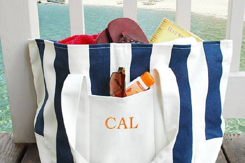 Embroidered Initial Beach Tote With Mat